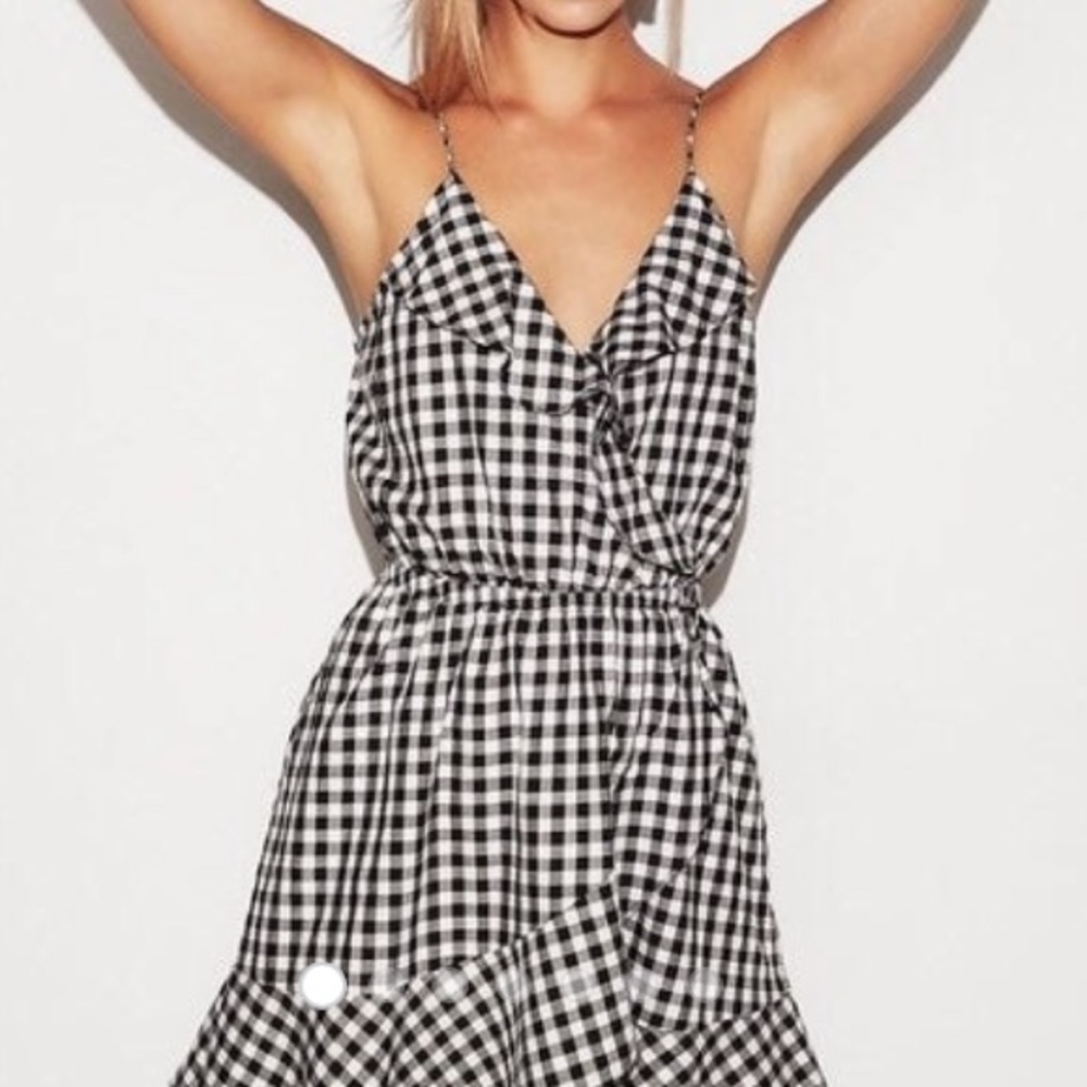 Express Gingham Ruffle Wrap Dress
